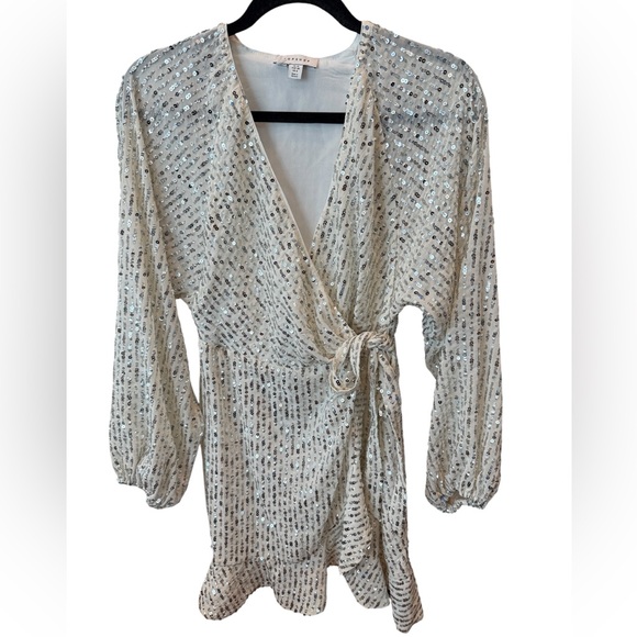 Zara Dresses & Skirts - Zara Ivory Sequin Wrap Midi Dress